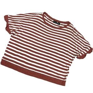 Rachel Zoe Crop Top T-Shirt Brick Red White Striped Short Sleeve Crew Women's XL